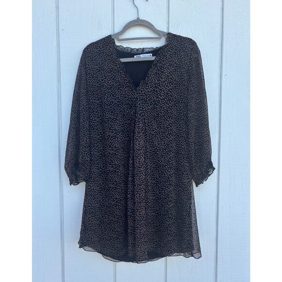 Zara Long Sleeve Shift Dress, Polka Dot Pattern, Size M - Picture 1 of 4